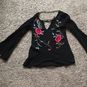 Staring at Stars Black Embroidered Flower Shirt
